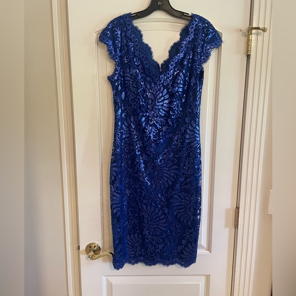 Tadashi Shoji Lapis Blue sequin cocktail dress